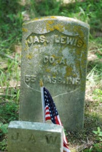 Grave of James Lewis at the Waterford cemetery in Loudoun County Virginia
