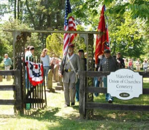 Sesquecentennial color guard at the waterford union of churches cemetery in loudoun county